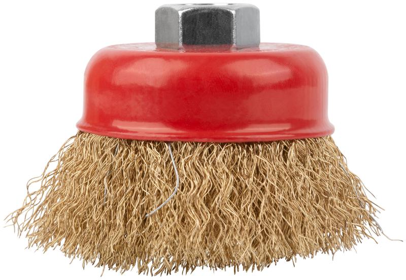 Корщетка чашечная гайка М14 стальная латунированная волнистая проволока 65мм КУРС 39036