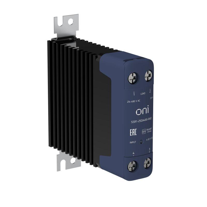 Реле твердотельное SSR1 25А 4-32В DC 24-480В AC с радиатором ONI SSR1-25DA480-RAD