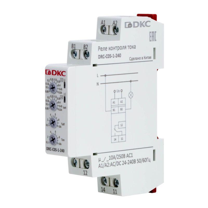 Реле контроля тока тип DRC 0.05-0.5А конфигурация контакта 1CO 24-240 AC/DC DKC DRC-C05-1-240