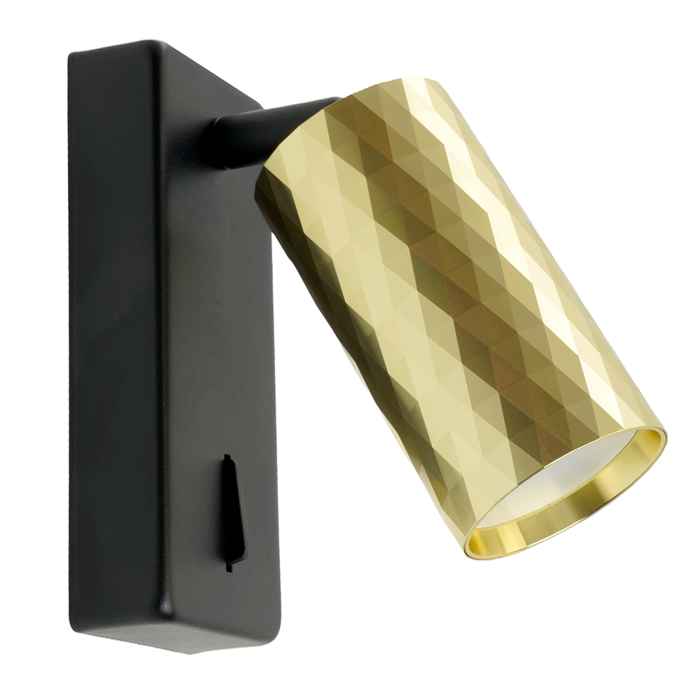 Светильник ДБО GU10 без лампы наклонный с выключателем золото черный