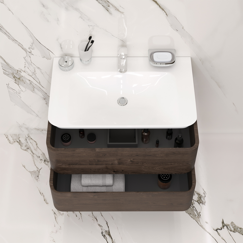 M30FHX0802TF Sensation, База под раковину, подвесная, 80 см, ящики, табачный дуб, текстурированная,