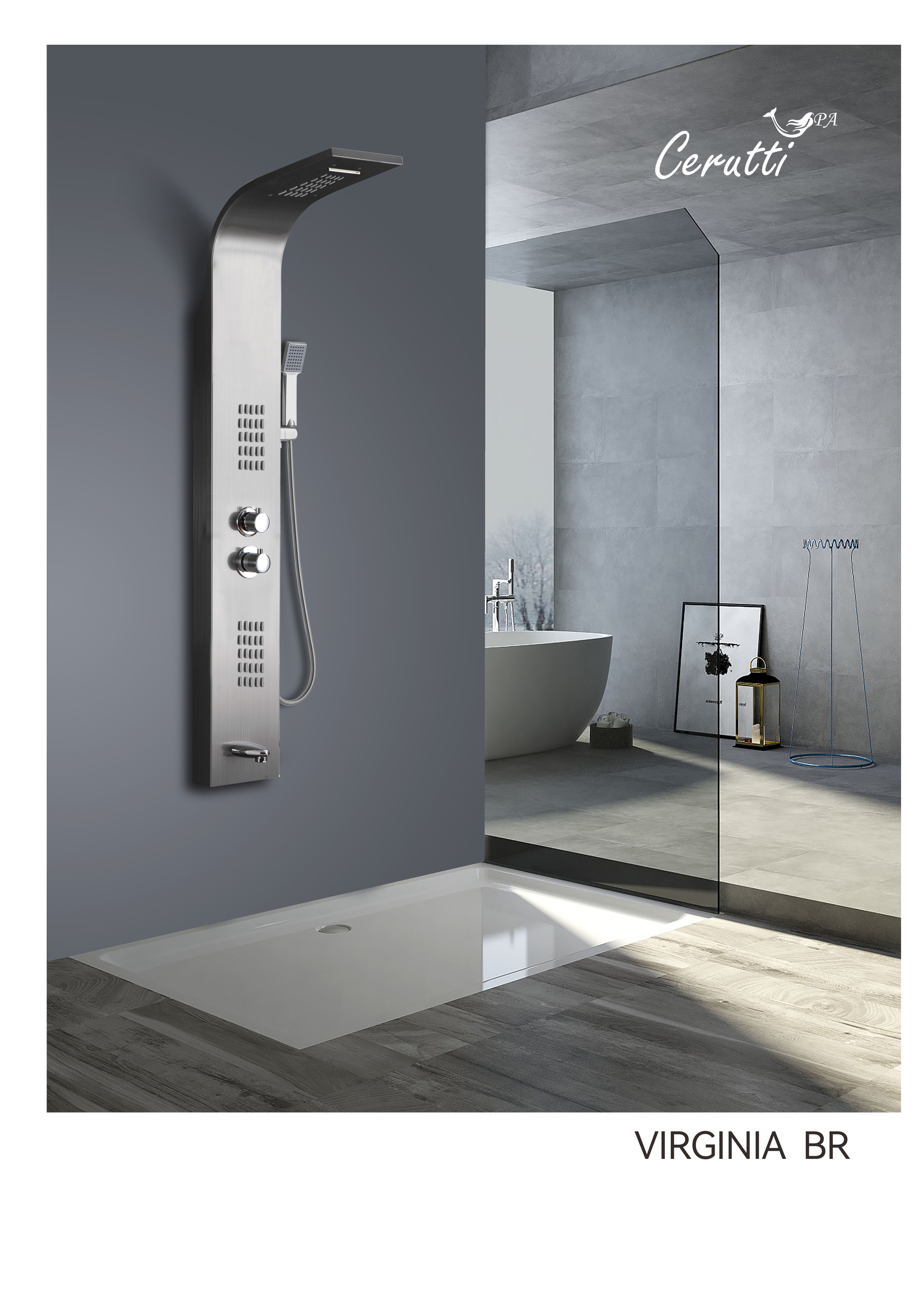 Панель VIRGINIA BR душевая из нержавеющей стали с форсунками Ceruttispa CT9983, цвет матовая нержавеющая сталь