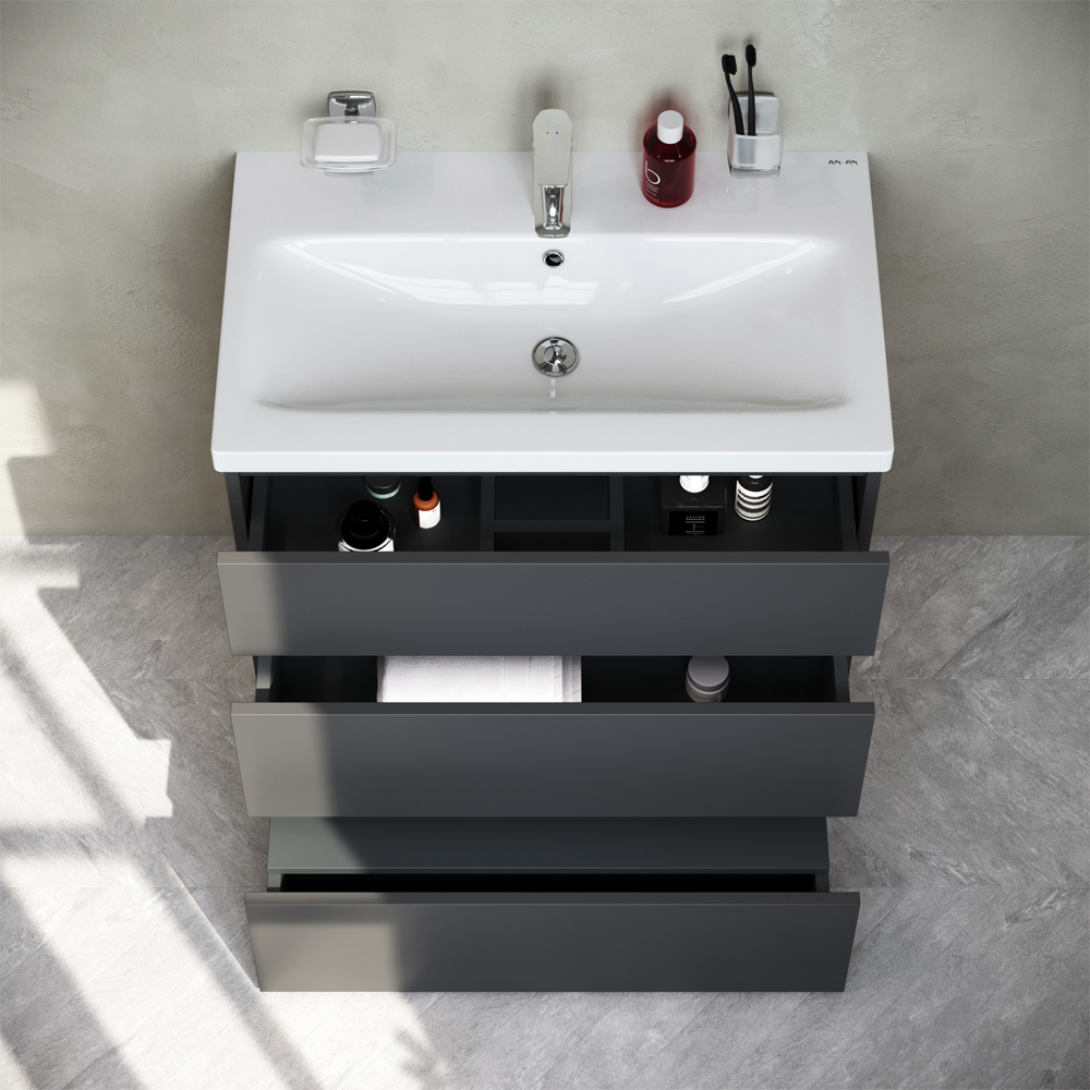 M91FSX0752GM GEM S, База под раковину, напольная, 75 см, 3 ящика, графит матовый