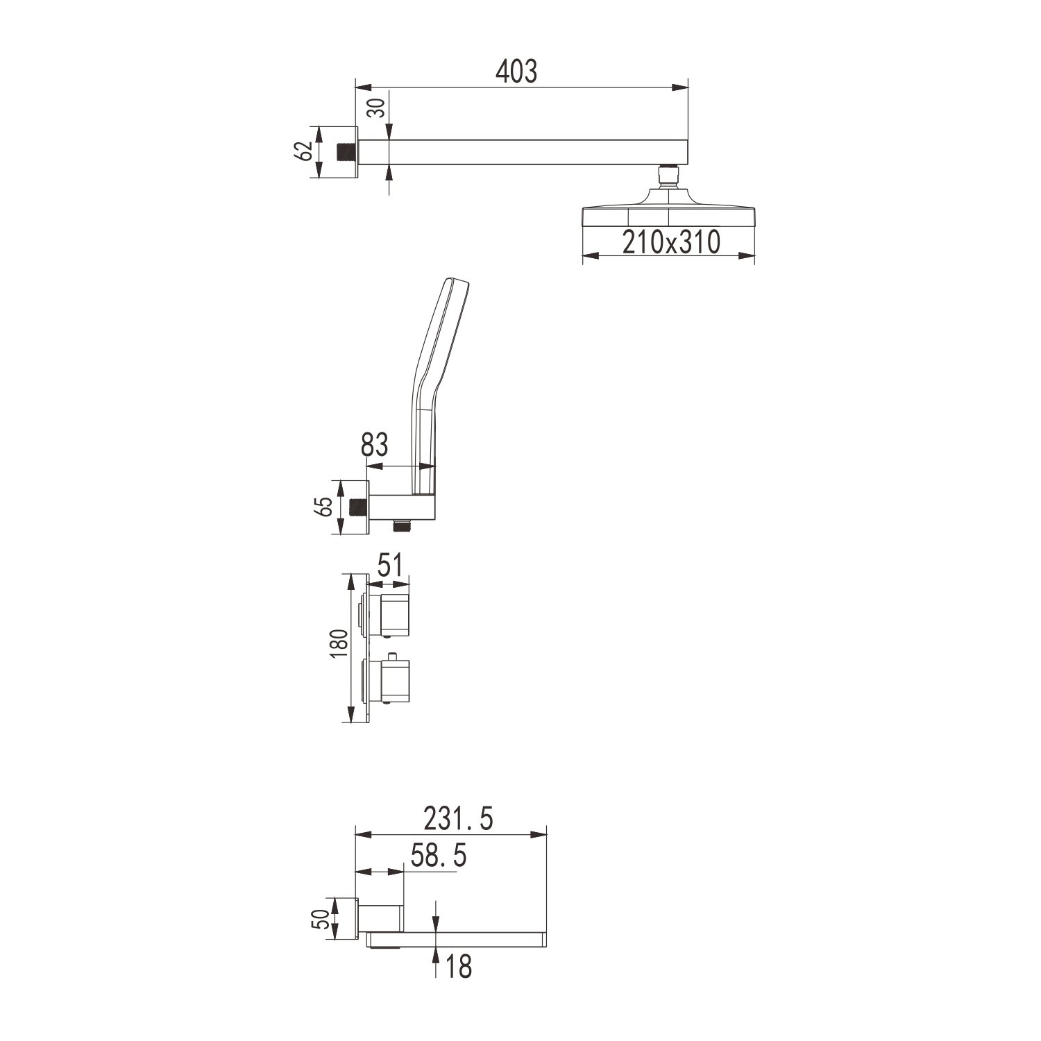 Душевая система Rose R1595T, пепельный