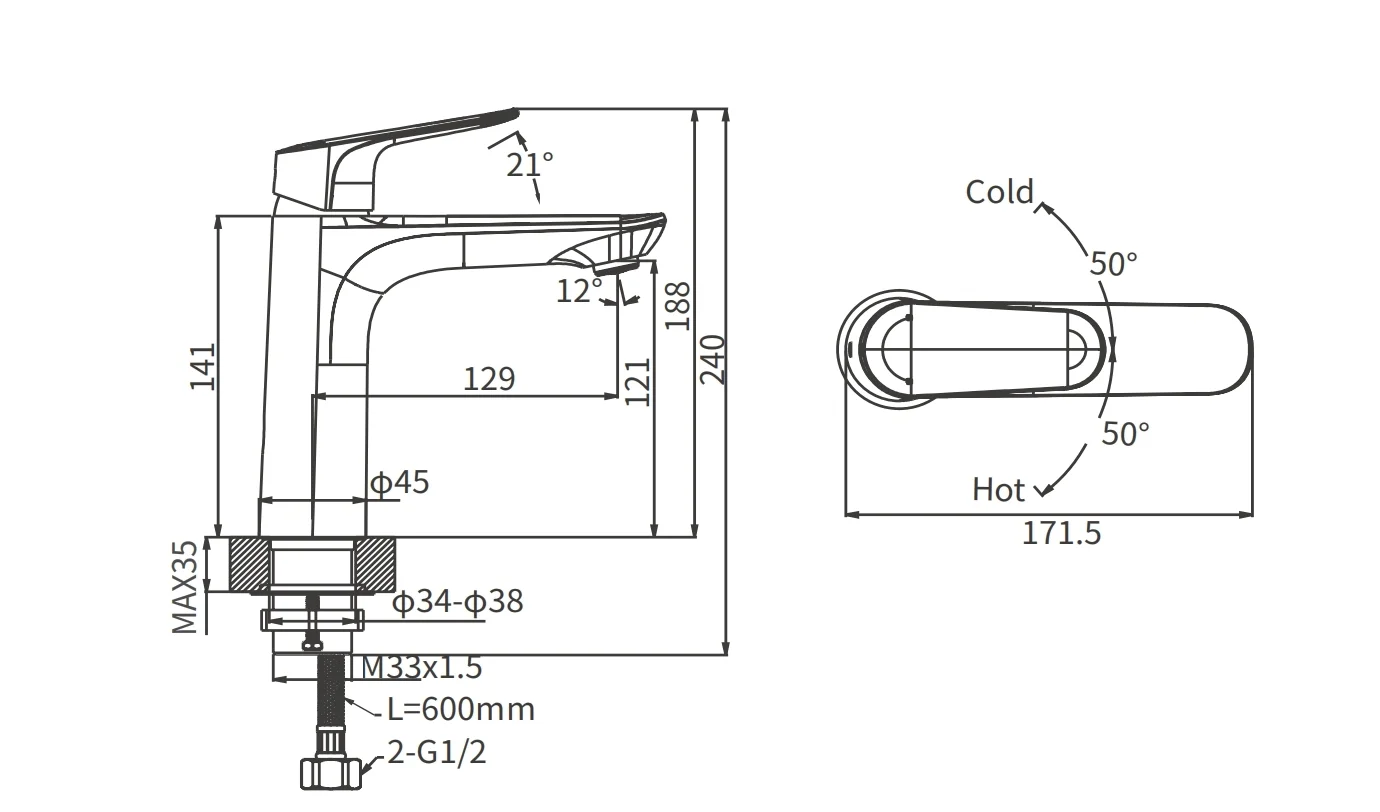 Смеситель для раковины  ARROW AG4138CP, хром