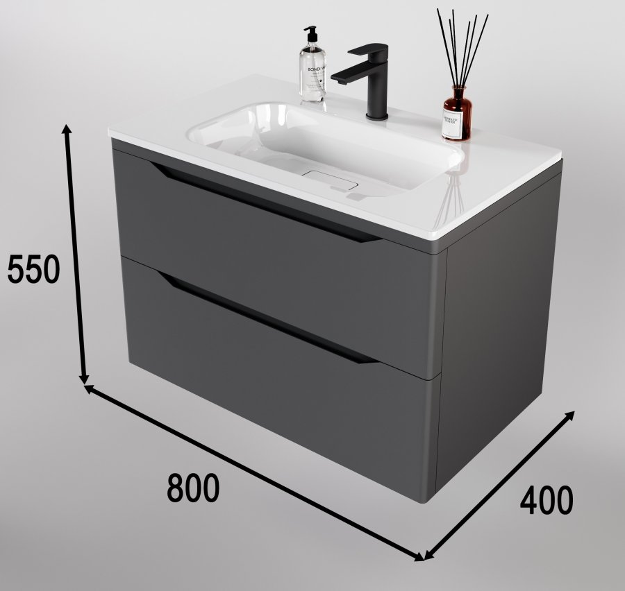 Тумба подвесная "Марелла 80" (2 ящ.) Люкс антискрейтч серый, PLUS