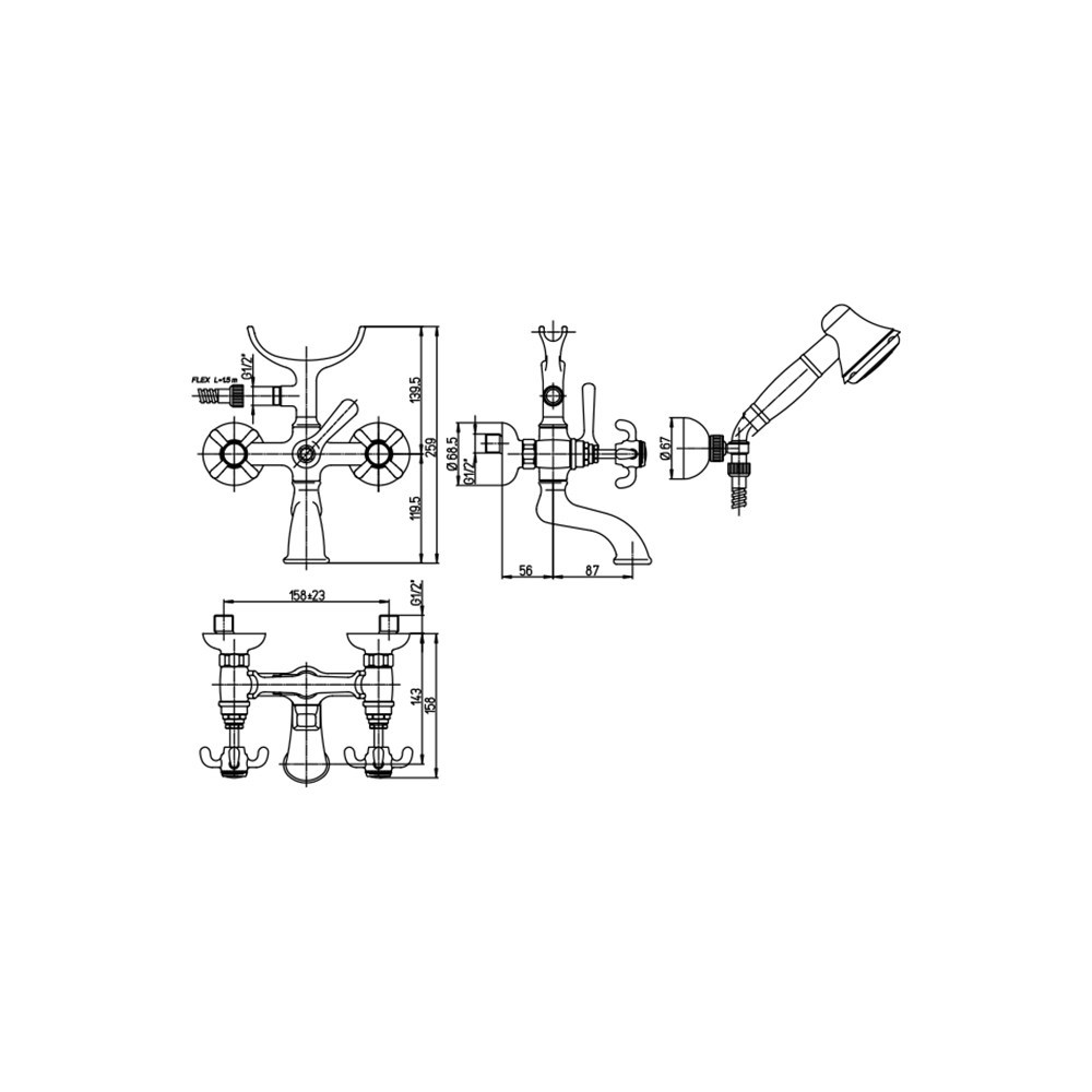 Смеситель Paini Ornellaia 87CR105 для ванны с душевым набором