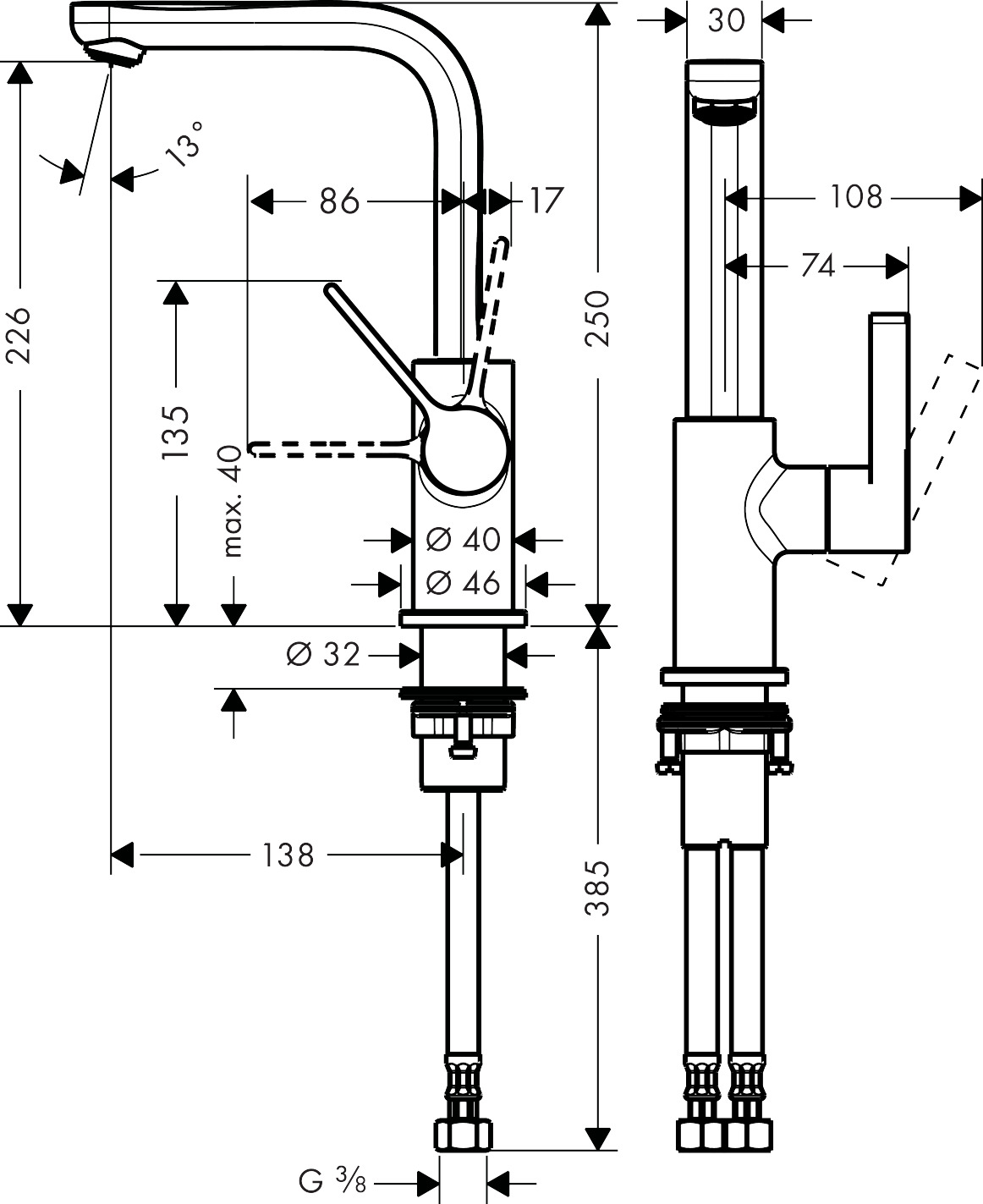 Смеситель Hansgrohe Metris S 31161000 для раковины