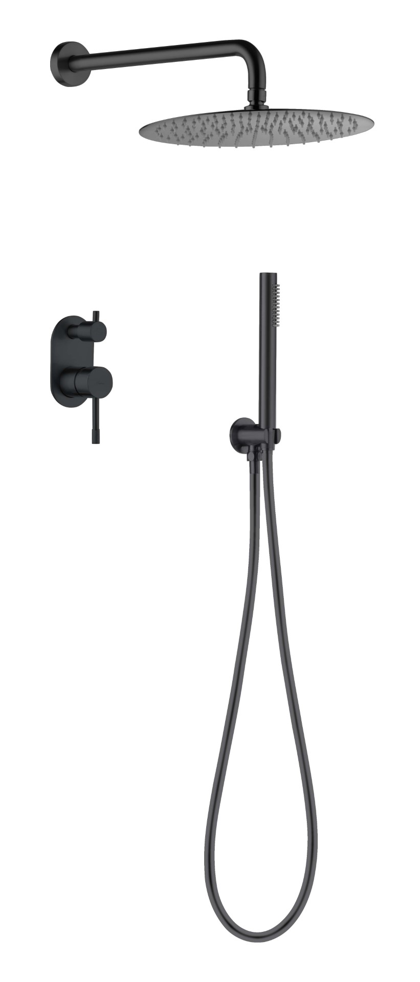 Смеситель встроенный + верхний+ ручной душ, Uno. Черный