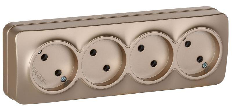 Розетка 4-м ОП GLORY РС24-2-ХШм 10А без заземл. без защ. шторок шампань матов. IEK ERH40-K37M-10