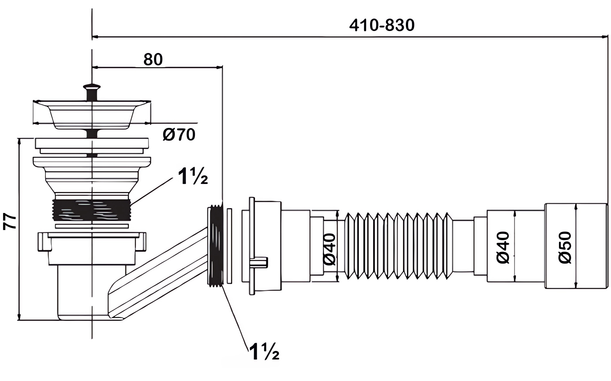 Сифон Bettoserb для поддона/раковины на слив 50-60мм