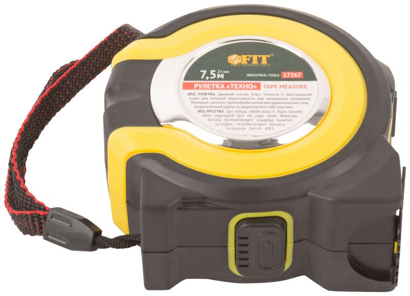 Рулетка Техно 7.5мх25мм прорезиненный корпус двойн. стопор FIT 17267