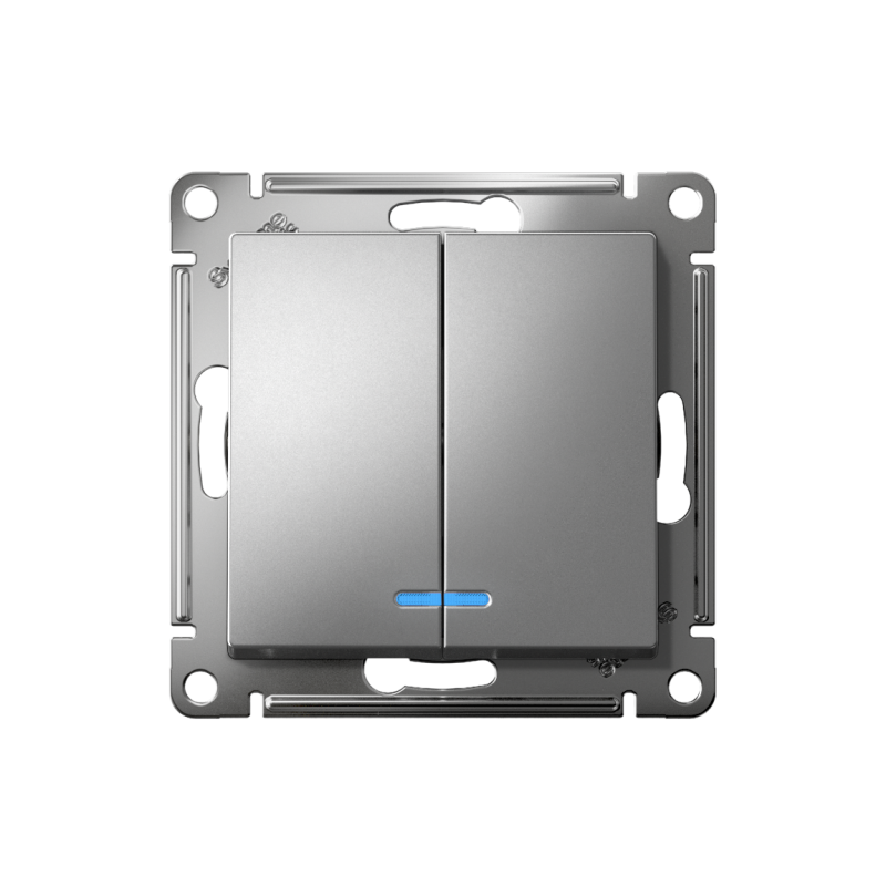 Выключатель 2-кл. AtlasDesign (сх. 5а) 10AX с подсветкой быстрозажим. клем. механизм сталь SE ATN000953S