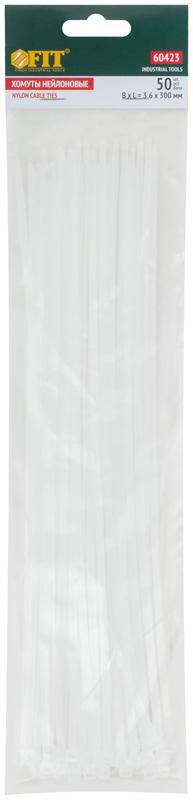 Хомут для проводов 300х3.6мм нейлон. бел. (уп.50шт) FIT 60423