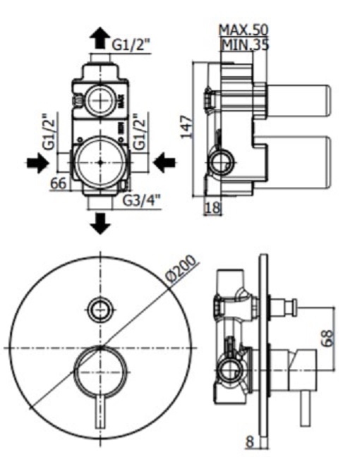 Смеситель встраиваемый для душа на 2 выход Paffoni LIGHT LIG015BO встраиваемый Белый матовый