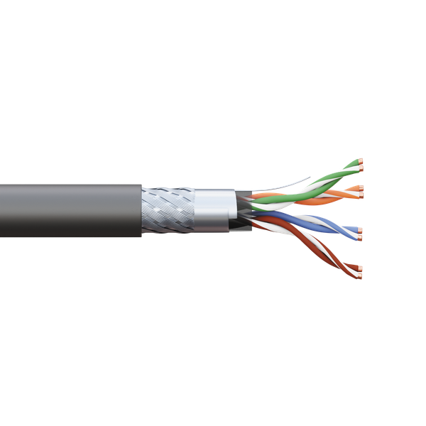 Кабель витая пара SF/UTP кат.5E 4 пары 19х0.1мм 26AWG для промышлен. Ethernet проводник оболочка полиуретан -40град.C – +80град.C черн. (уп.305м) TERACOM PRO EKF TRP-5ESFU-04PU-BK-OIE3