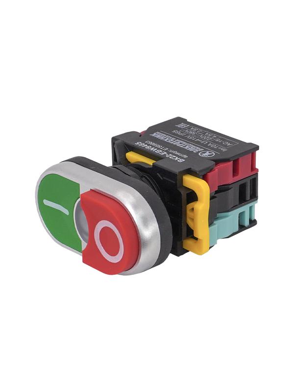 Выключатель кнопочный ВК22-EBW8465 1НО+1НЗ сдвоенный с символами "I-O" с подсветкой 220В IP65 зел./красн. Электротехник ET559663