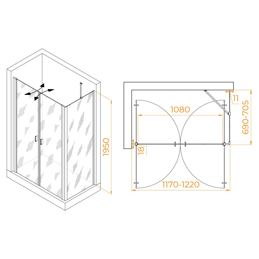 Душевой уголок RGW PA-144B (PA-104B+Z-050-2B+O-204B), 060814427-14