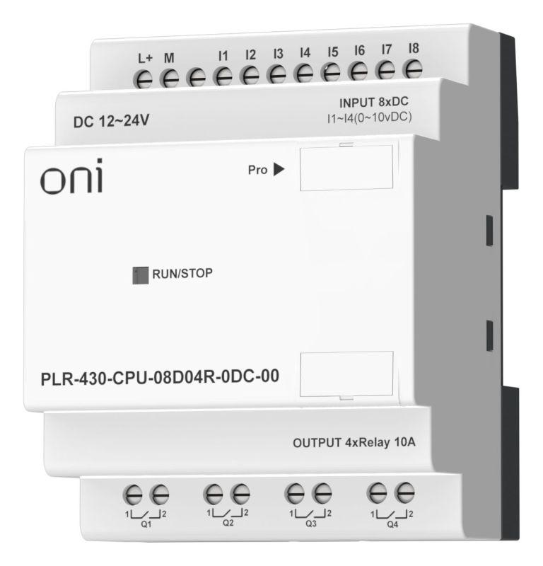 Модуль ЦПУ ПЛК 430 8 DI 4 RO 24В DC без экрана ONI PLR-430-CPU-08D04R-0DC-00