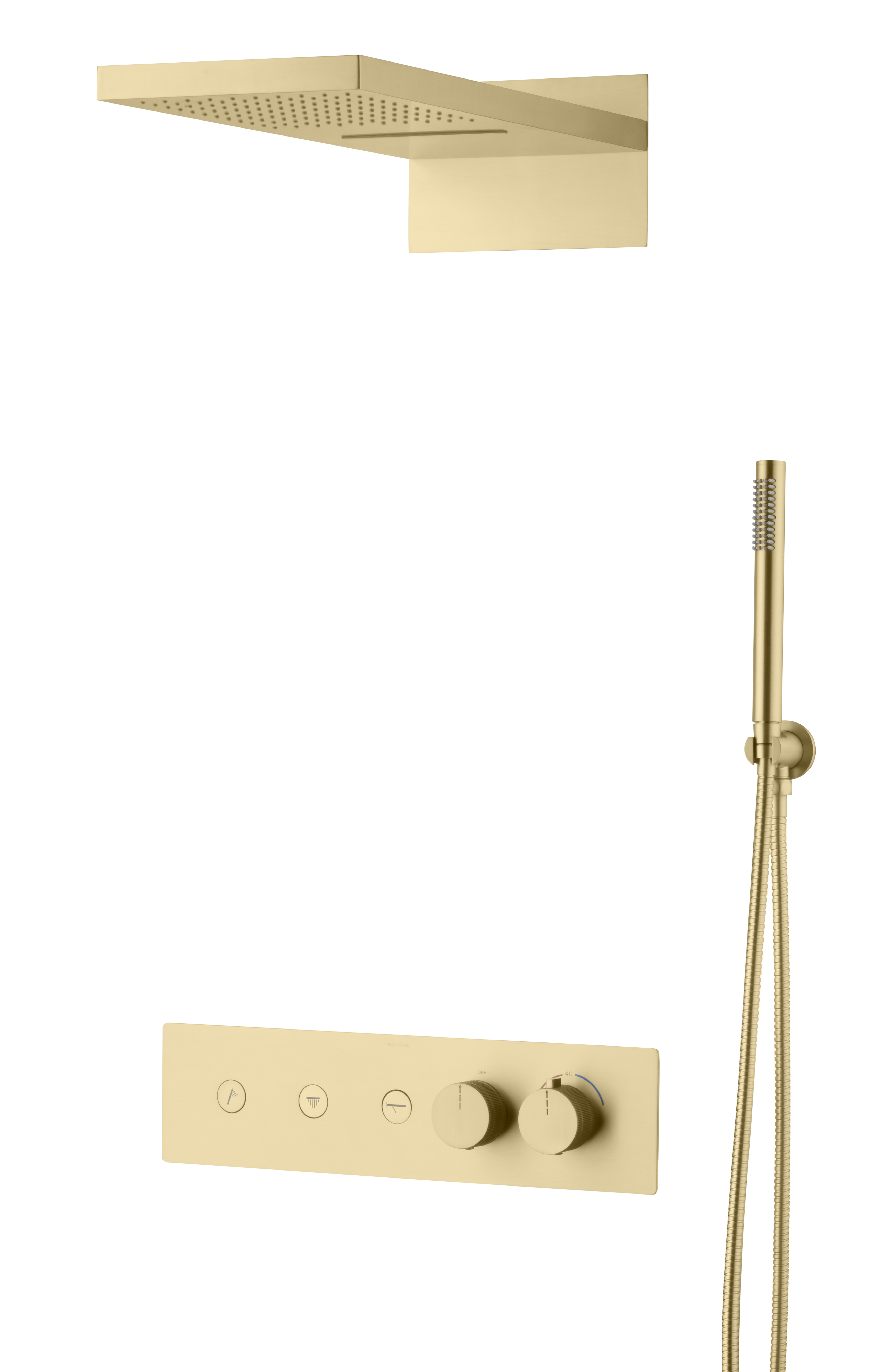 Встроенная душевая система FUSION с термостатом, трехпозиционная Matt Gold с изливом