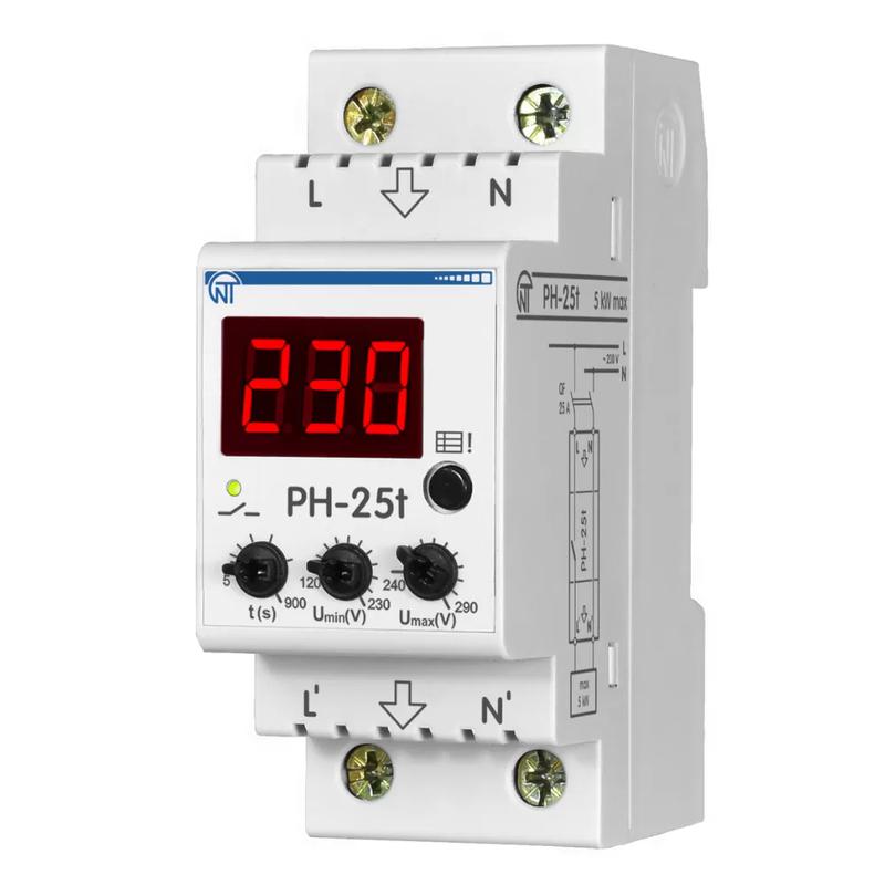 Реле напряжения РН-25t - 25А – 220В DIN – рейка для защиты техники во всей квартире 2 DIN журнал аварий термозащита НовАтек-Электро 3425600025t