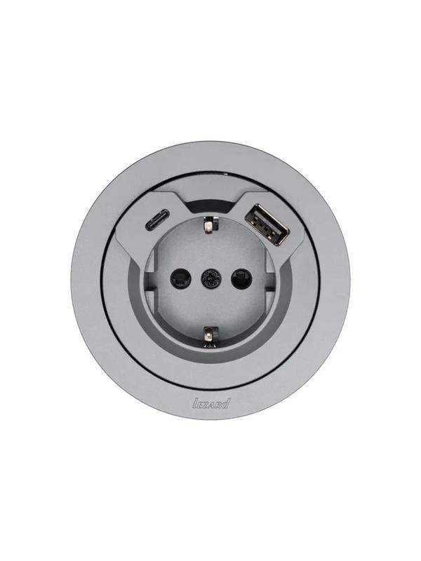 Розетка 1-м СП OSEN с заземл. TC + USB разъем механизм сер. матов. LEZARD 743-7488-181TC