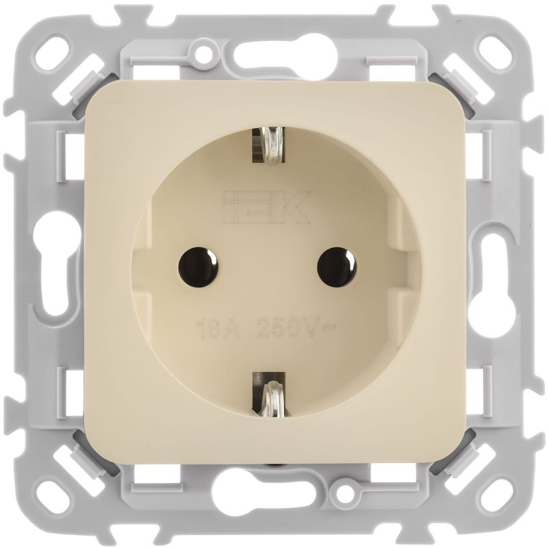 Розетка СП FLITE РС11-1-ФлСл 16А с заземл. без защ. шторок безвинтовое крепление механизм сливочный IEK FI-R11-16-1-K86