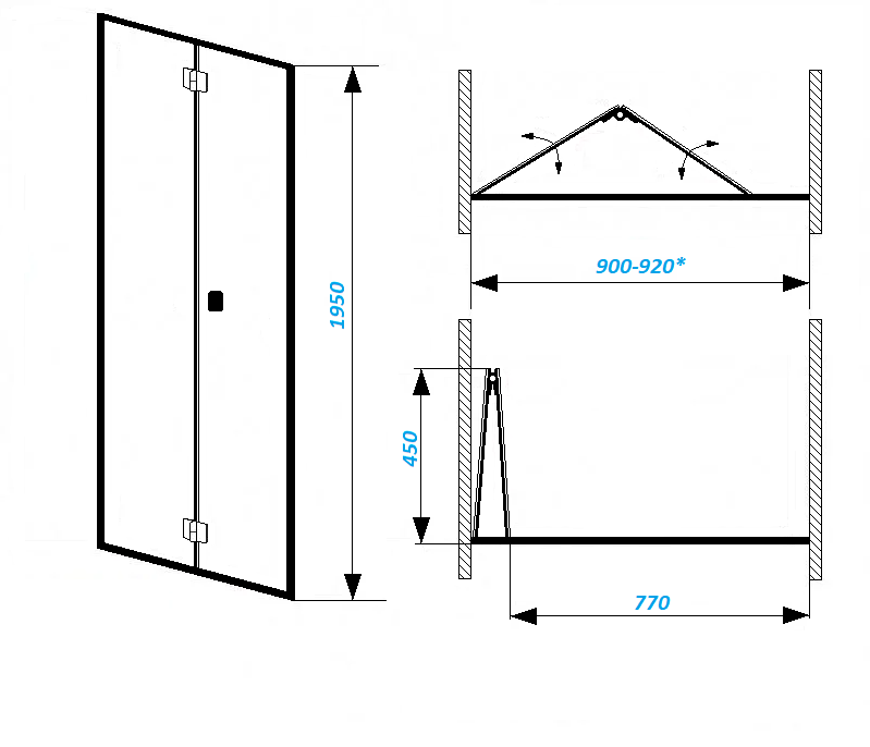Дверь BELLA D91B душевая в нишу Ceruttispa (90х195)