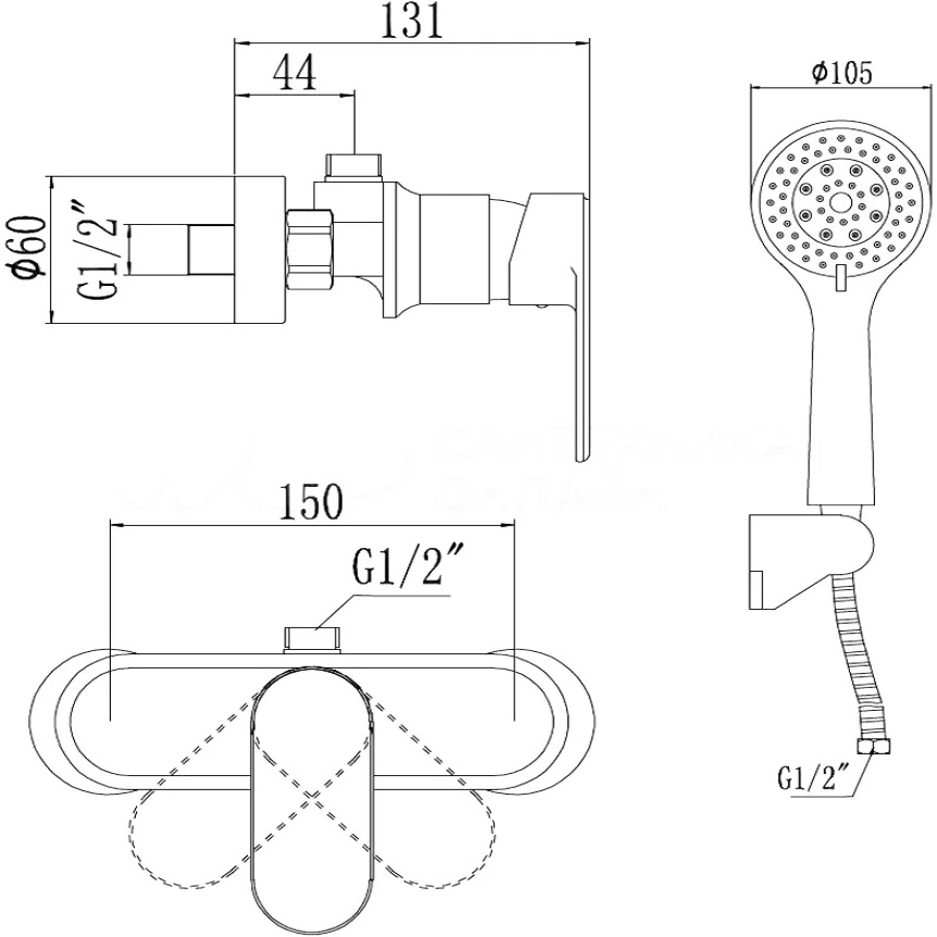 Смеситель для душа Savol S-600305S, хром