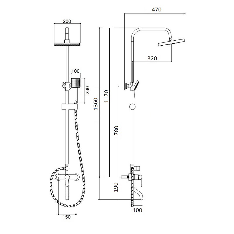 Стойка ECO Quadro Black душевая BOCH MANN BM8427