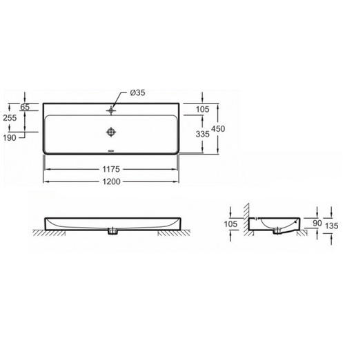 Раковина накладная Jacob Delafon Vox EVA112-00 120*45 см, 1 отверстие для смесителя, с заглушкой, белая