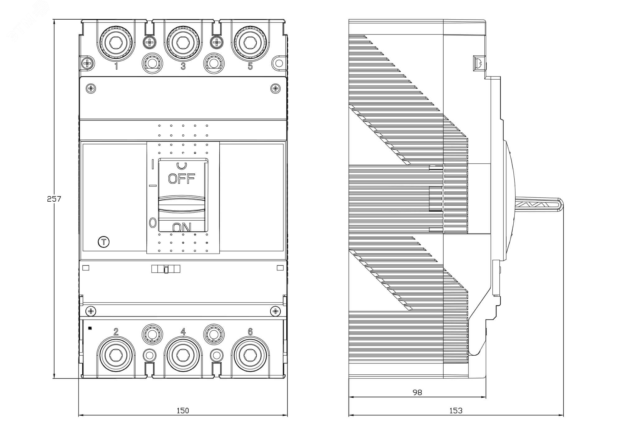 Автоматический выключатель YON MGS630 3P 400-500A 75kA