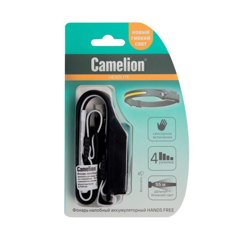 Фонарь налобный LED53406 аккум. 3.7В лента 2LED 3Вт 4 реж. сенсор Type-C блист черн. Camelion 15757