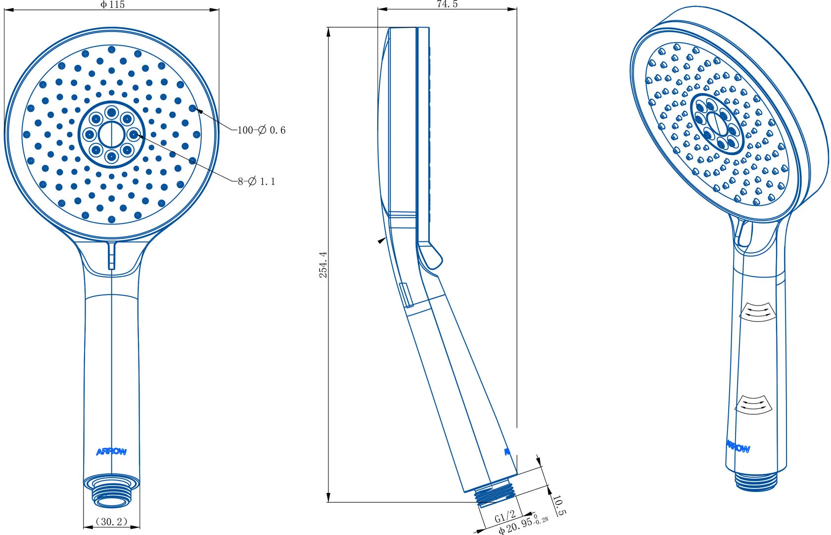 Душевая лейка Arrow AG3908CP, хром
