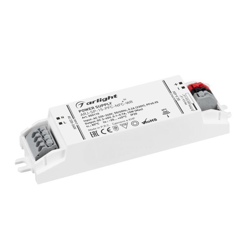 Блок питания ARJ-SP-15-PFC-NFC-WR 15Вт 3-45В 0.1-0.7А IP20 пластик Arlight 050110