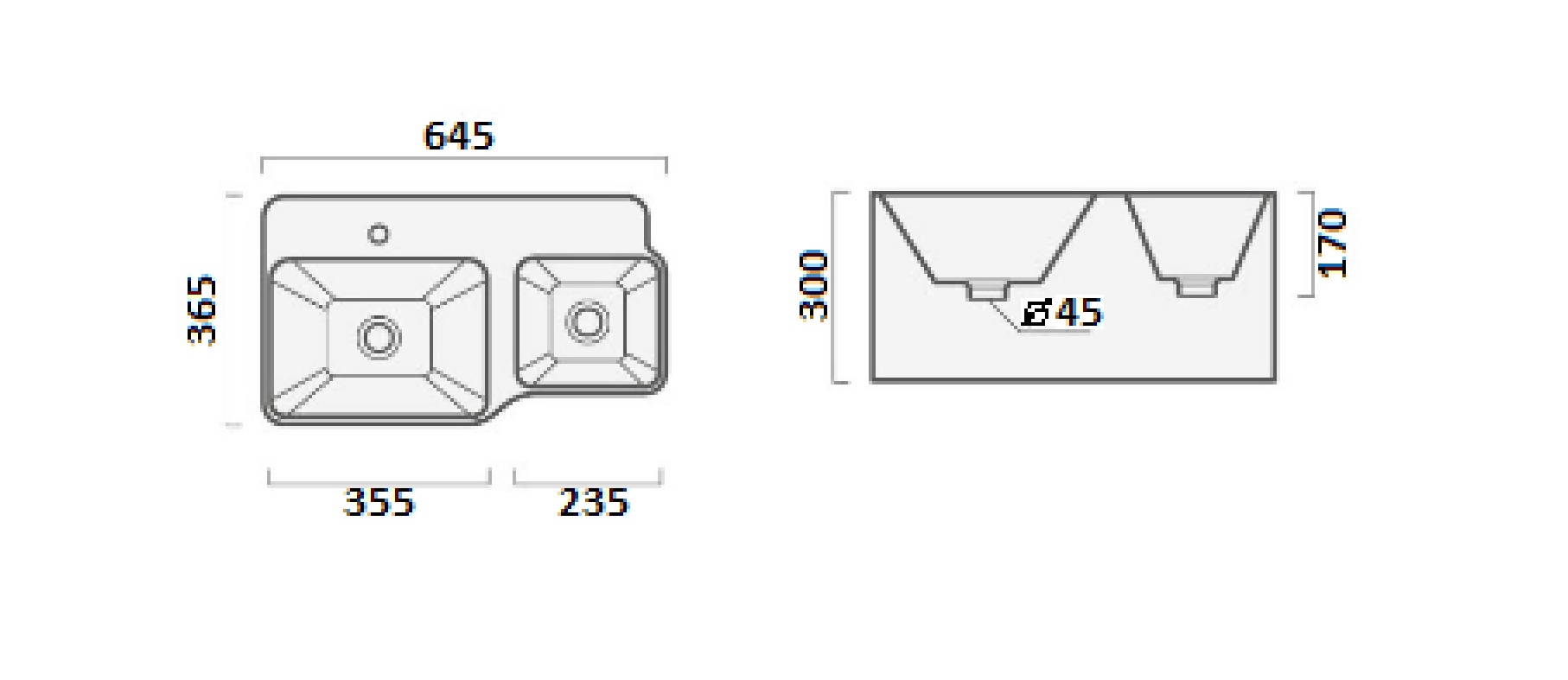 Раковина Double BELLA (645х365х300) двойная подвесная Ceruttispa