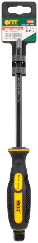 Отверткa ударная сталь S2 шестигран. жало боек под ключ прорезиненная ручка профи 8х150мм PH3 FIT 55628
