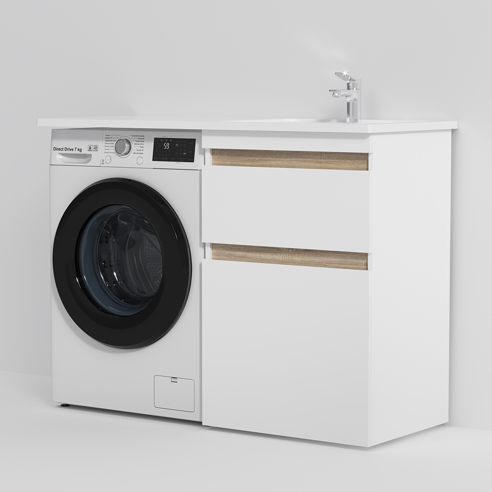 M85AWPR1201WG X-Joy, Раковина над стиральной машиной, литьевой мрамор, правая, 120 см, белый глянец