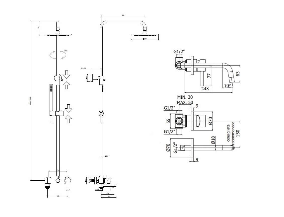 Комплект Paffoni Light KITCOL632NO007 С ВНУТРЕННЕЙ ЧАСТЬЮ черный матовый