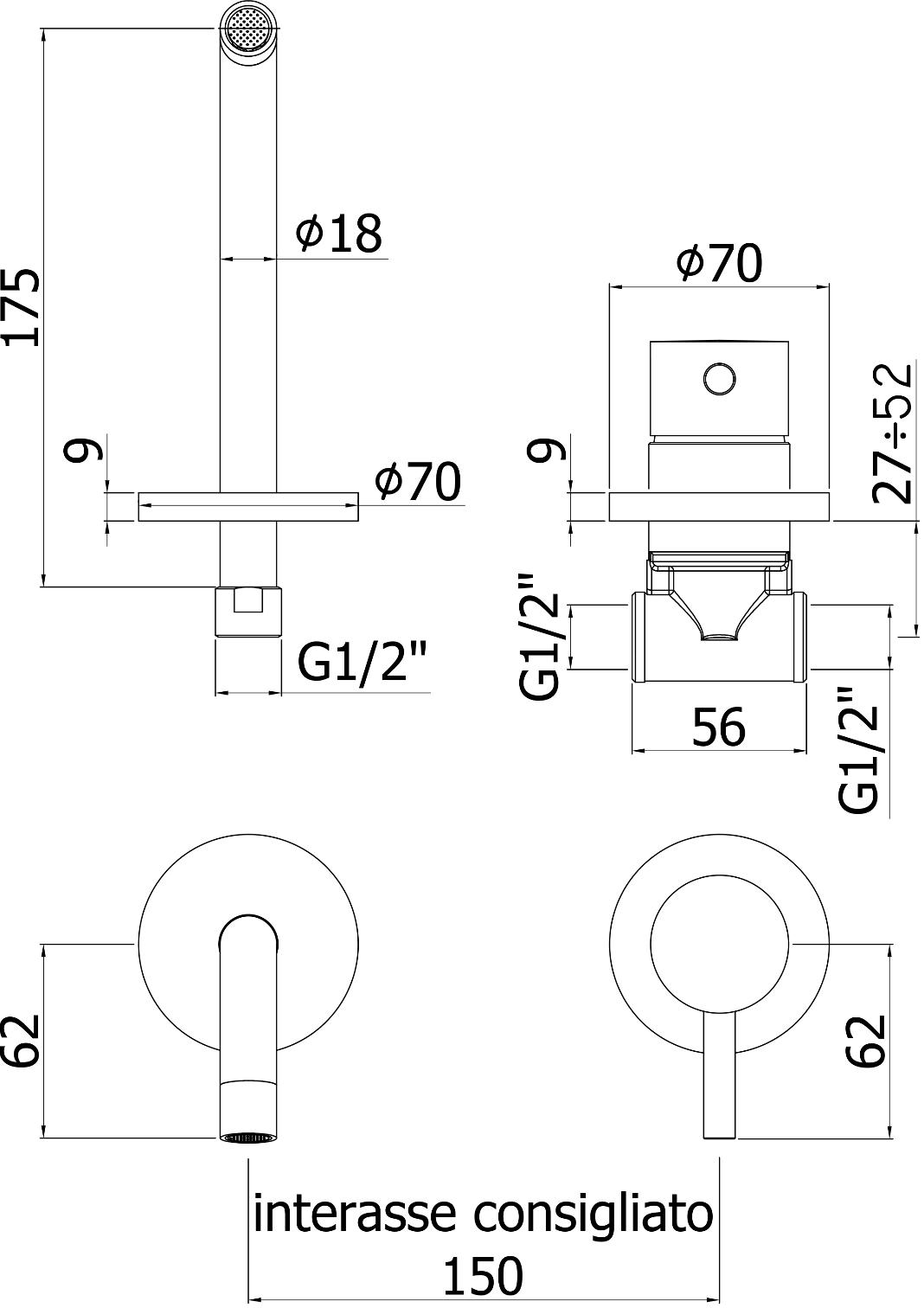 Смеситель для раковины Paffoni Light LIG006CR70 (с внутренней частью)