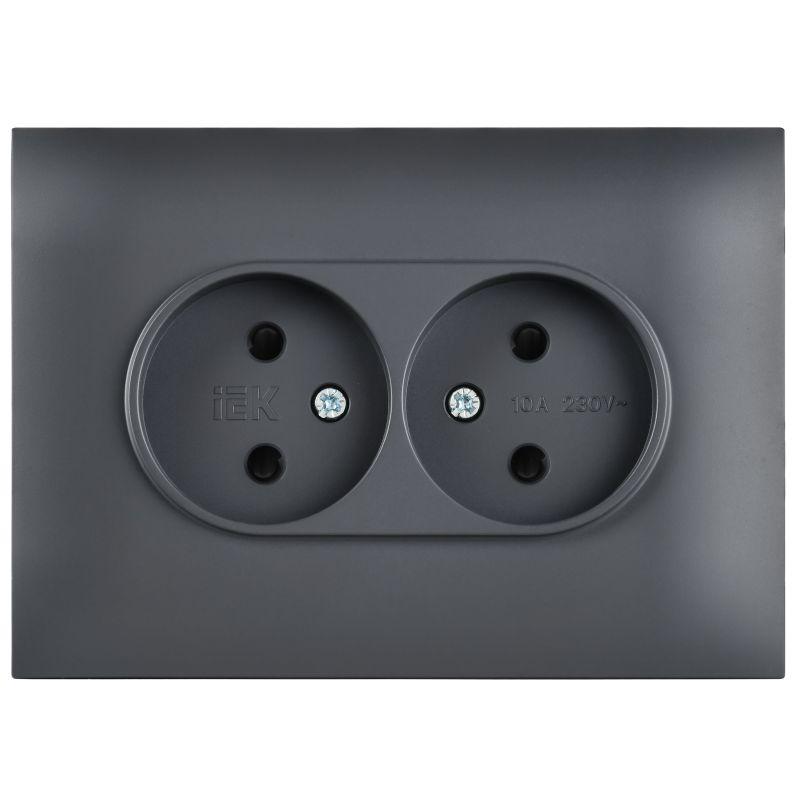 Розетка 2-м SKANDY 10А без заземл. защ. шторки в сборе SK-R09T титан IEK SK-R23-10-K48-F