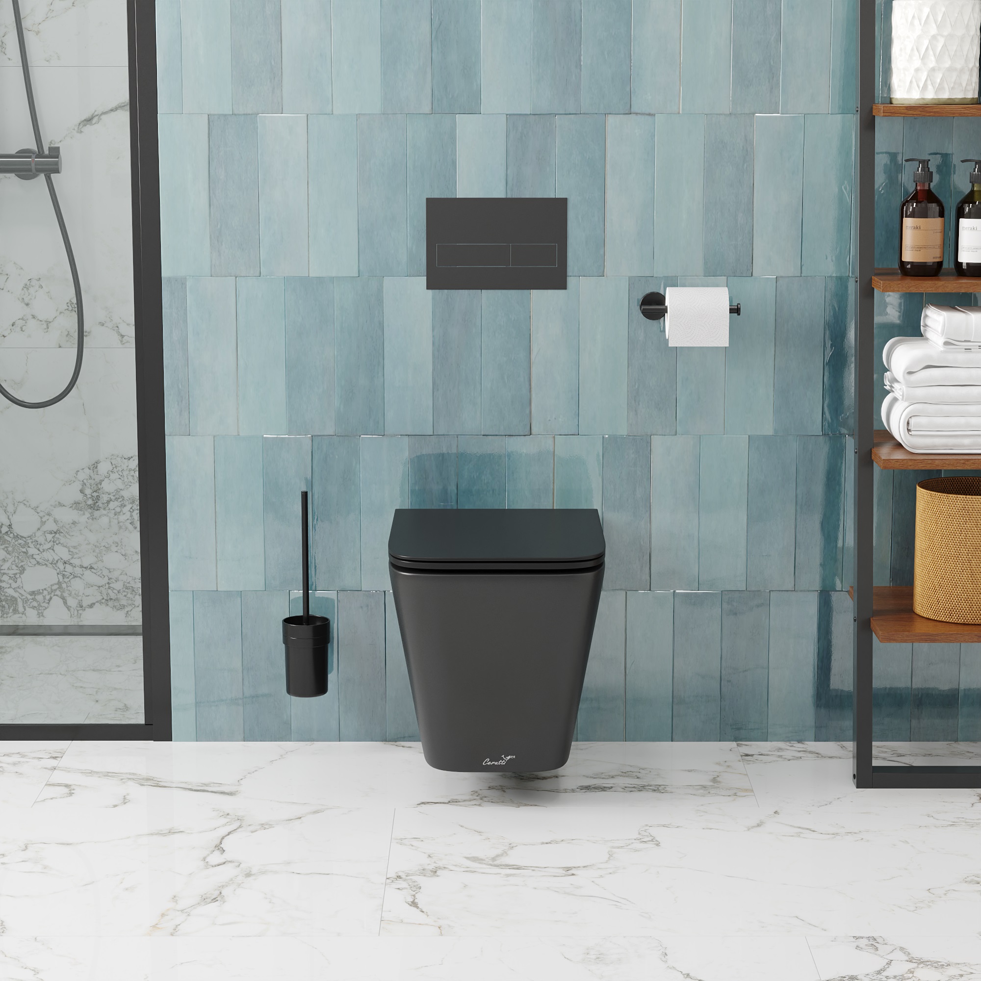 Унитаз MAIELLA Aria MB подвесной безободковый черный матовый, ТЕРМООБЖИГ (не плёнка) CT9163 Ceruttispa (500х350х320)