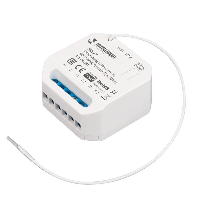 Модуль релейный TY-702-72-WTI-WTO-PS-IN 230В 2х5А TUYA Wi-Fi 433Mhz IP20 пластик INTELLIGENT ARLIGHT 043301