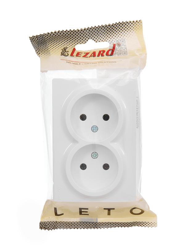 Розетка 2-м ОП LETO без заземл. закрытый корпус ПБТ бел. LEZARD 752-0200-128B