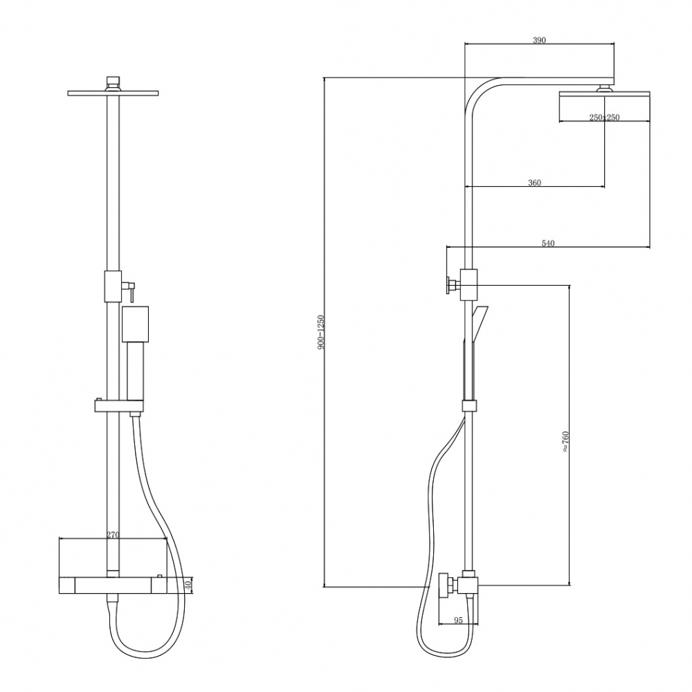 Душевая стойка ABBER Daheim AF8260B с термостатом без излива, черный матовый