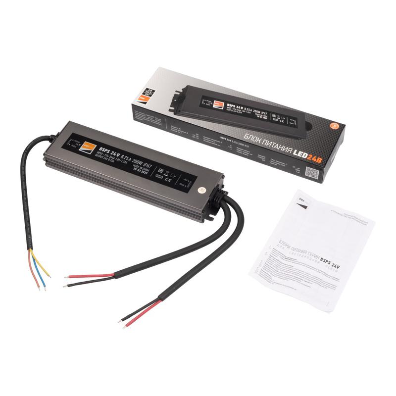 Блок питания для светодиод. ленты BSPS 24В 8.25А=200Вт IP67 JazzWay 5066557