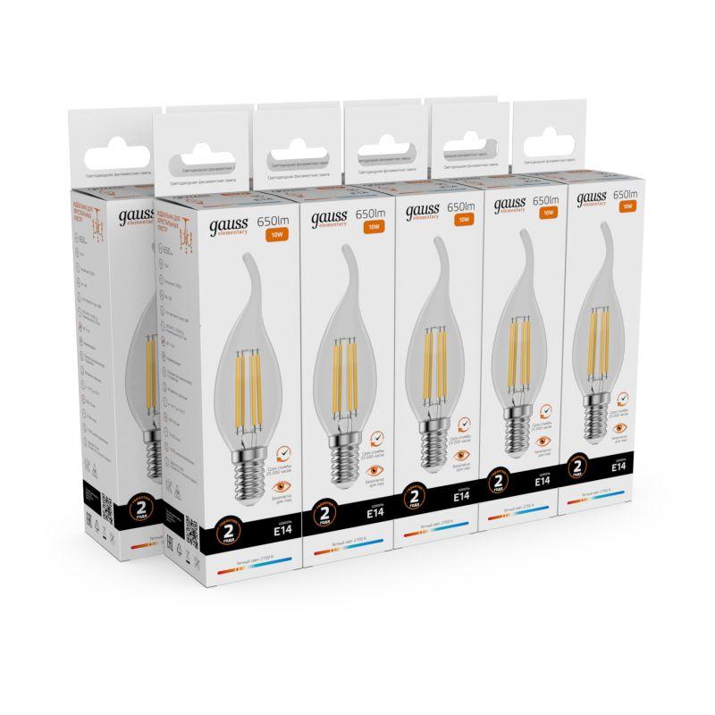 Лампа светодиодная филаментная Filament Elementary 10Вт свеча на ветру 2700К Е14 650лм GAUSS 42110