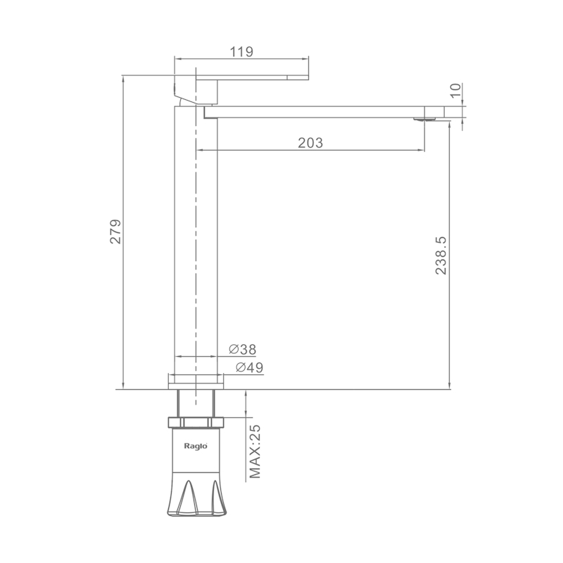 Смеситель для раковины высокий Raglo R10.15.05, сатин
