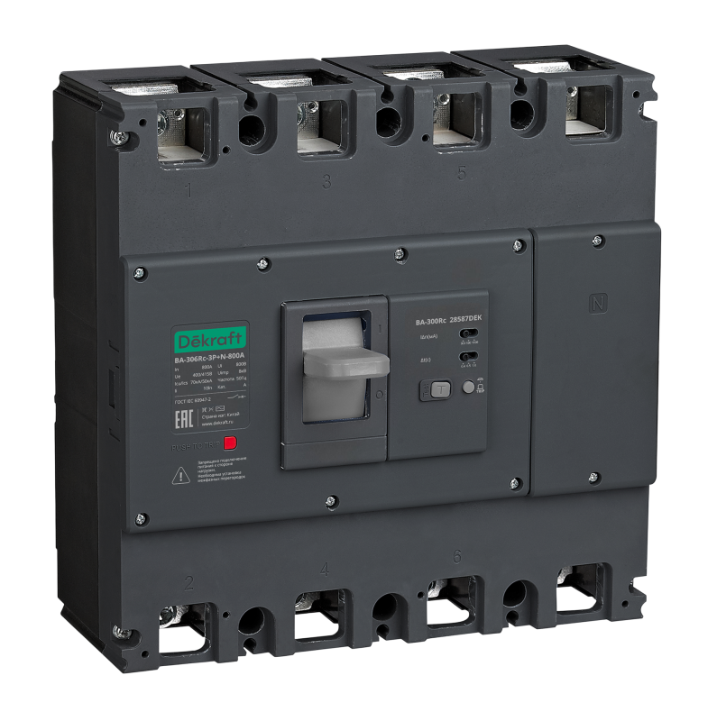 Выключатель автоматический силовой 3п 500А 70кА ВА-306Rc Inst 300/500/1000мА DEKraft 28573DEK