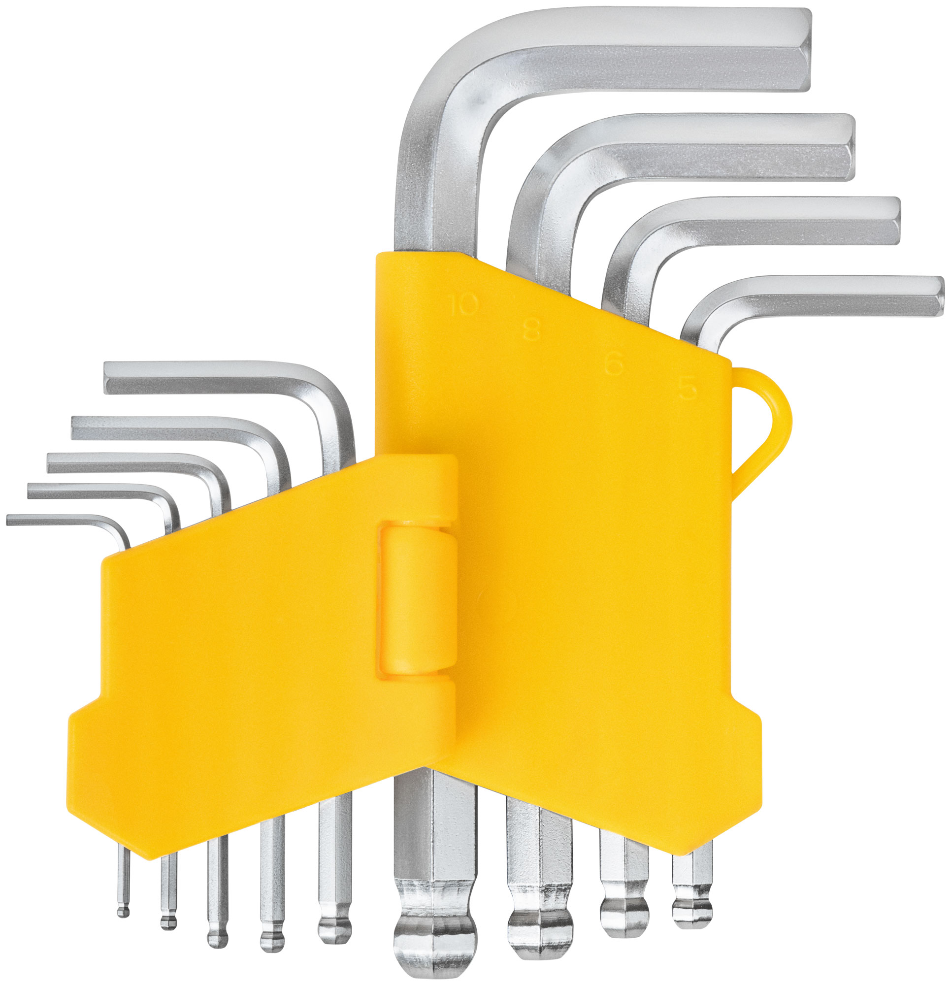 Ключи шестигранные, CrV сталь, 9 шт., 1,5-10 мм, с шаровым наконечником, в пластиковом держателе